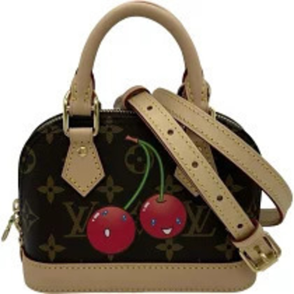 Louis Vuitton LV TM Alma Brown Monogram Cherry Red Shoulder Bag